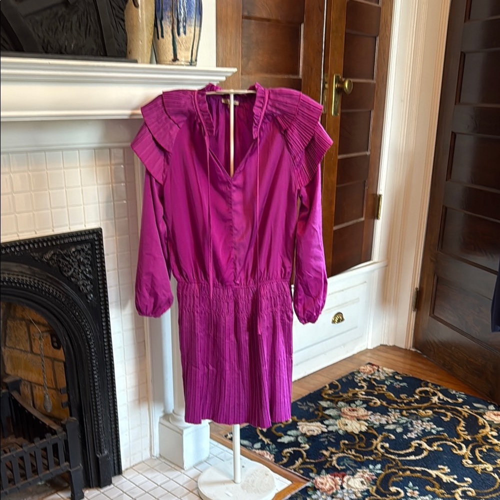 JODIFL Magenta Dress with Ruffled Shoulders and drop‎ waist- worn about 5-6x